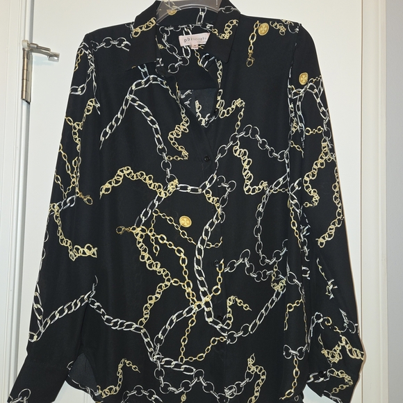 Philosophy Black and Gold Chain Print Button Down Shirt - Picture 1 of 5